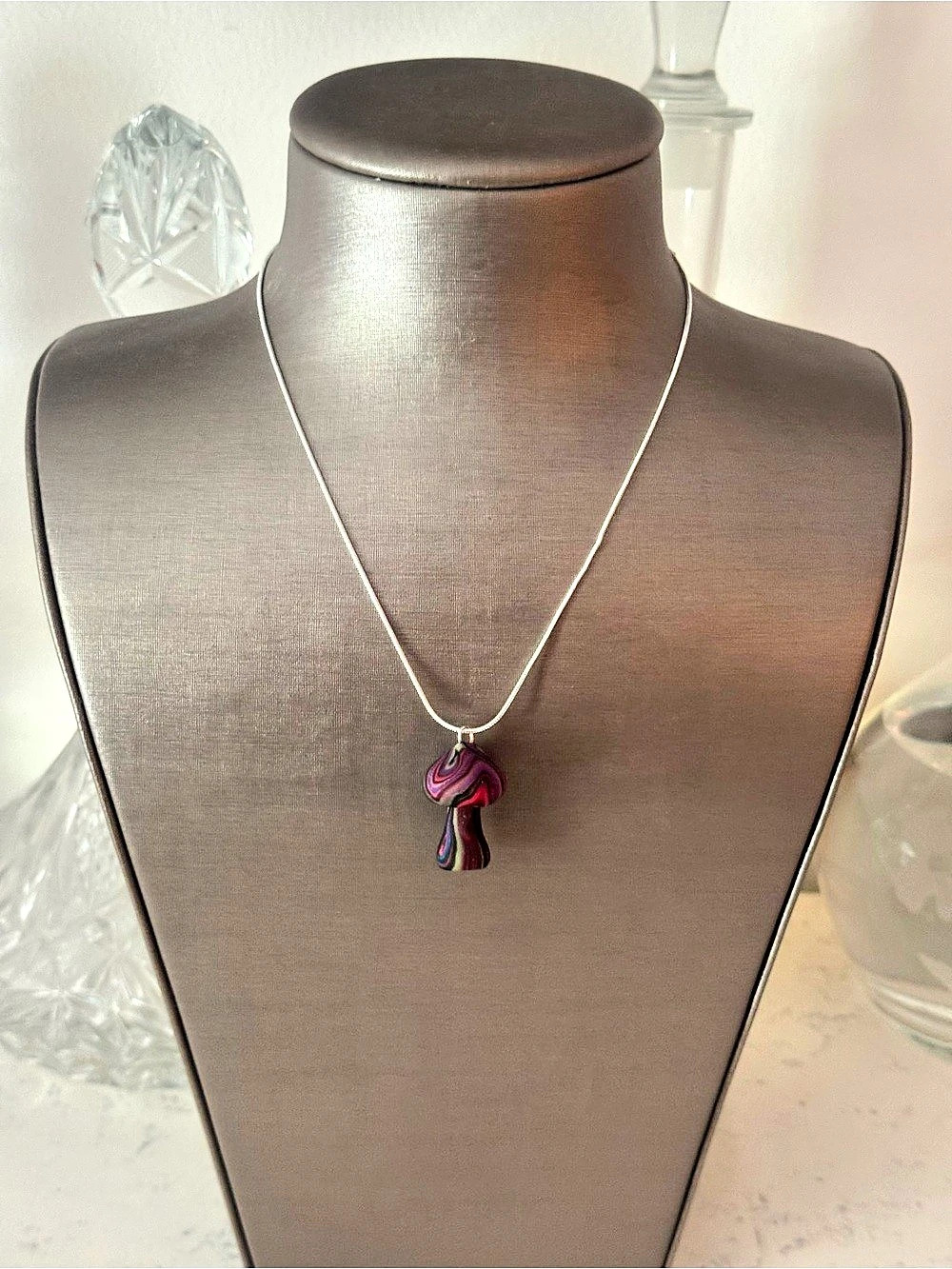 Multicolor Abstract mushroom
Pendant Necklace with sterling silver chain